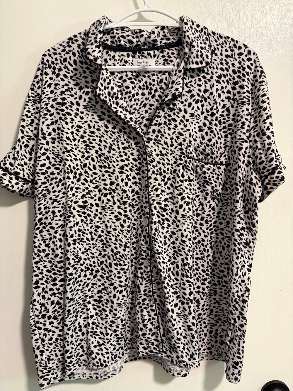 Button-Front Short Sleeve Pyjama Shirt & Shorts - Black & White Animal Print